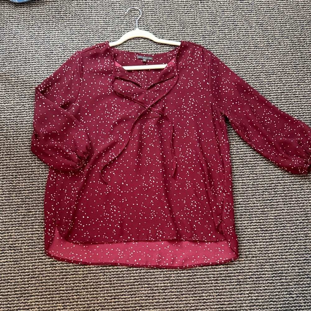 West Kei Maroon Blouse with White Dots